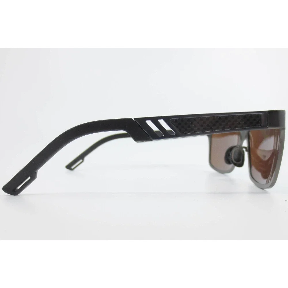Matte Black Rectangular Sport Sunglasses with Blue Mirrored Lenses Carbon Fiber